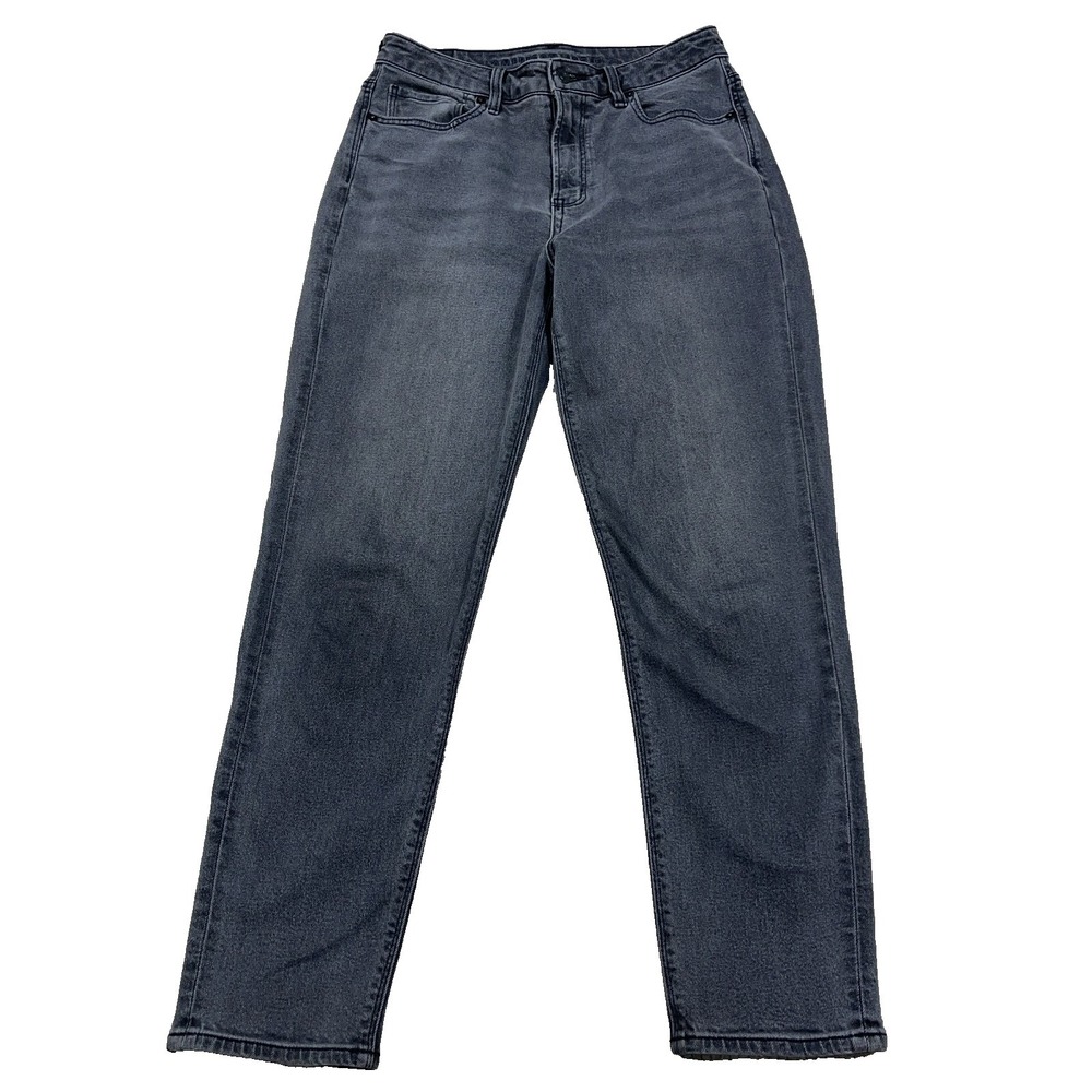 American Eagle Mom Jeans Women 6 Black Regular High Rise Faded Denim Stretch‎